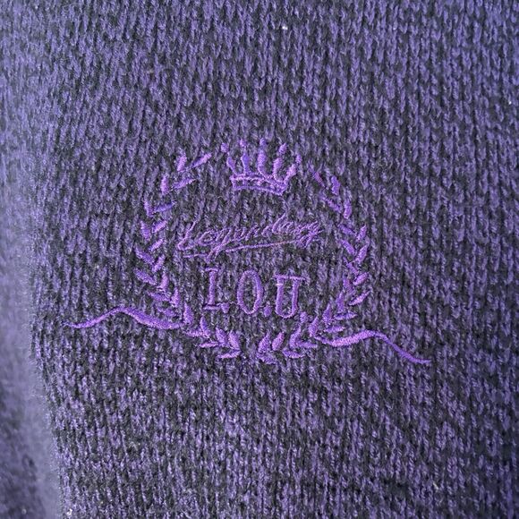 Vintage Mens Legendary I.O.U. Purple & Black Mock Neck Academia Sweater Size MED - Picture 2 of 9